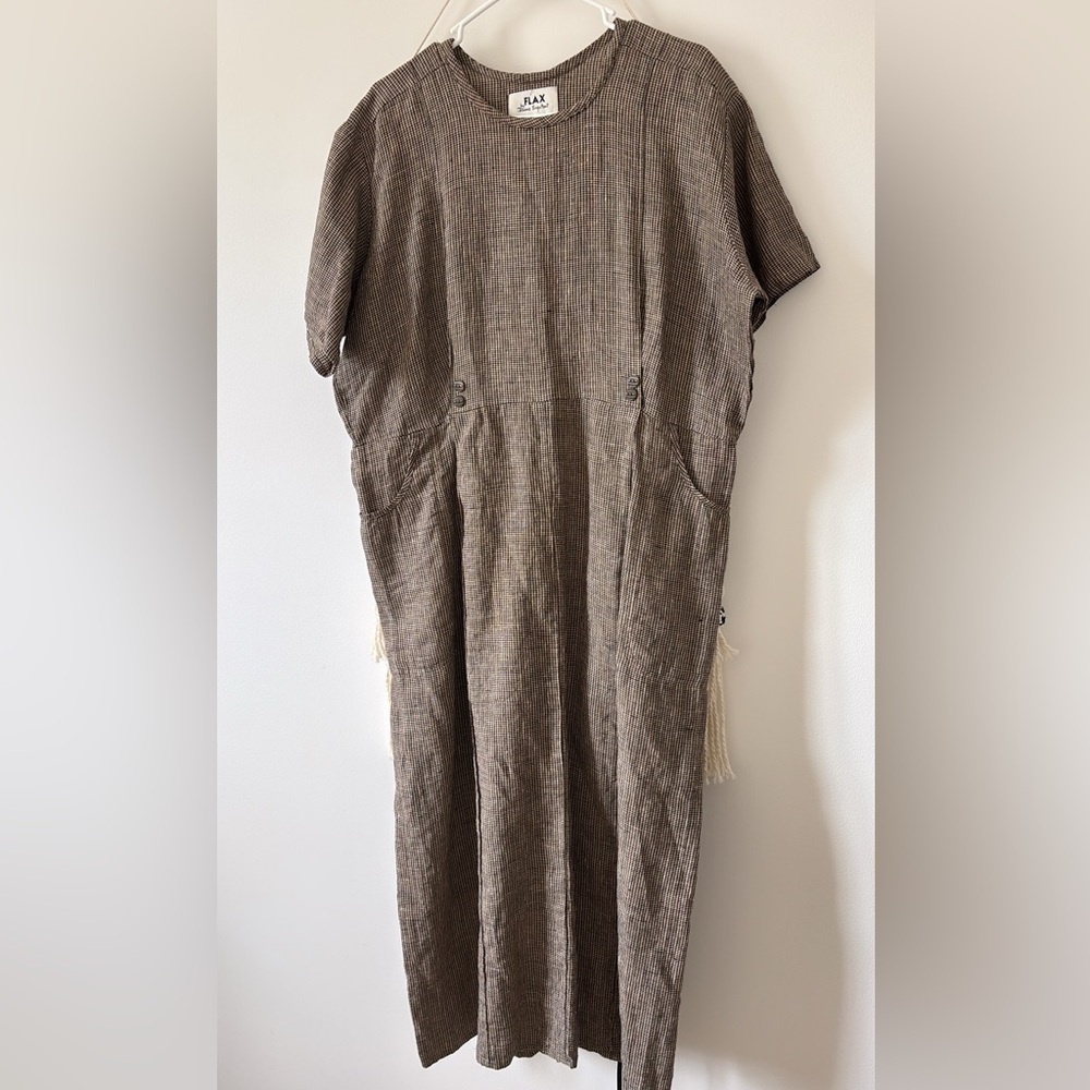 Vintage Flax by Jeanne Engelheart Lithuanian Linen Maxi Dress Short Sleeve